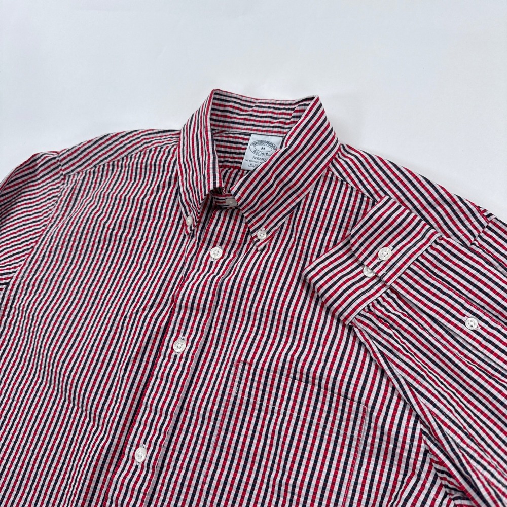 Brooks Brothers Mens Shirt M Red Blue Seersucker Regent Button Down Preppy